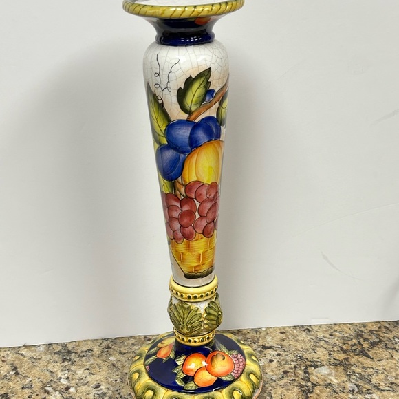 Vintage Hand painted Ceramic Candleholder with Fruits Motif - Picture 14 of 16